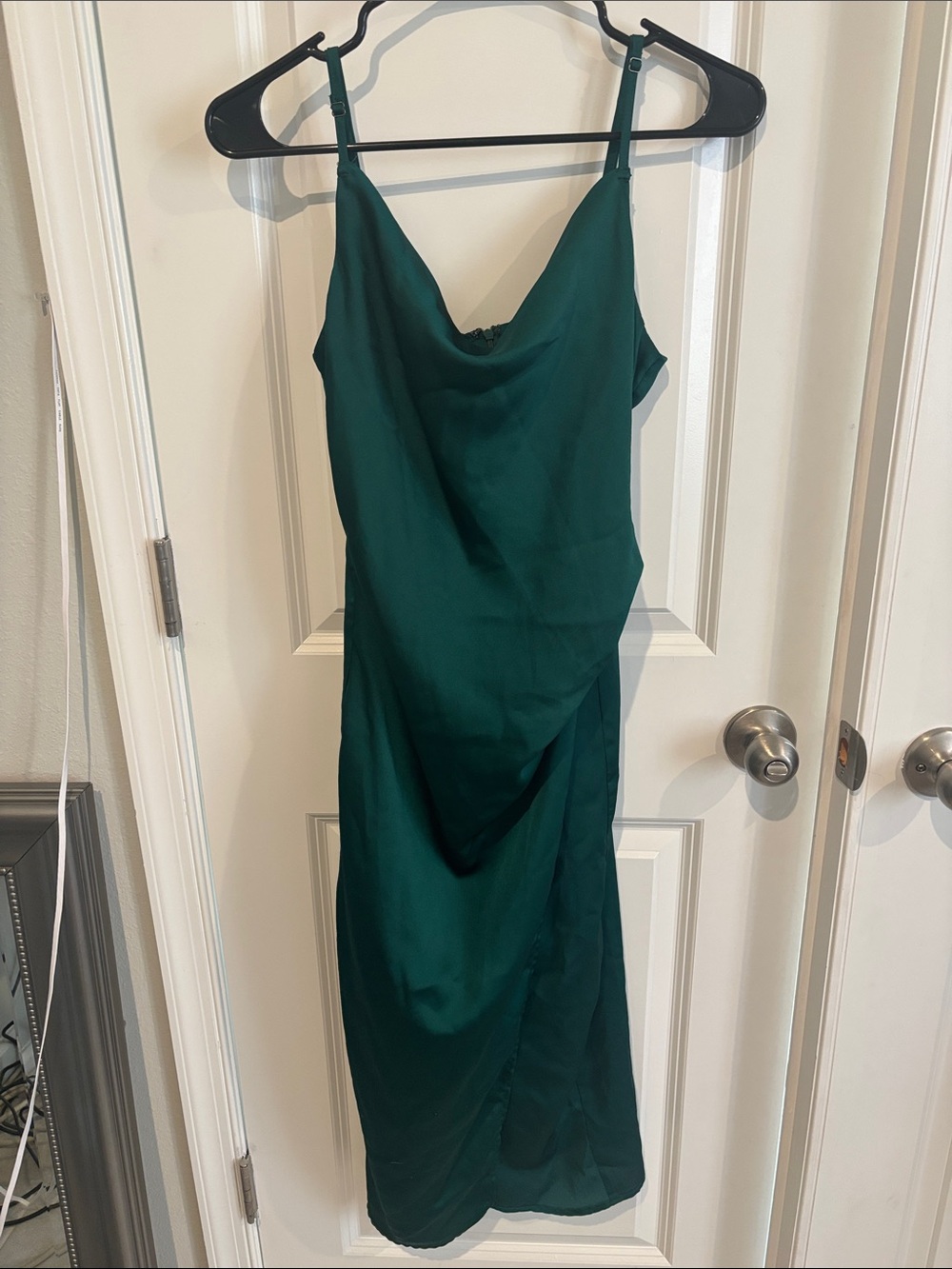 Sleeveless Emerald Midi Slip Dress with Cowl Neck